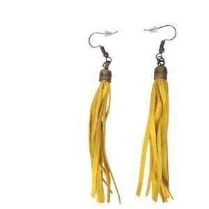 Yellow Faux Leather Tassel Drop Earrings Bronze